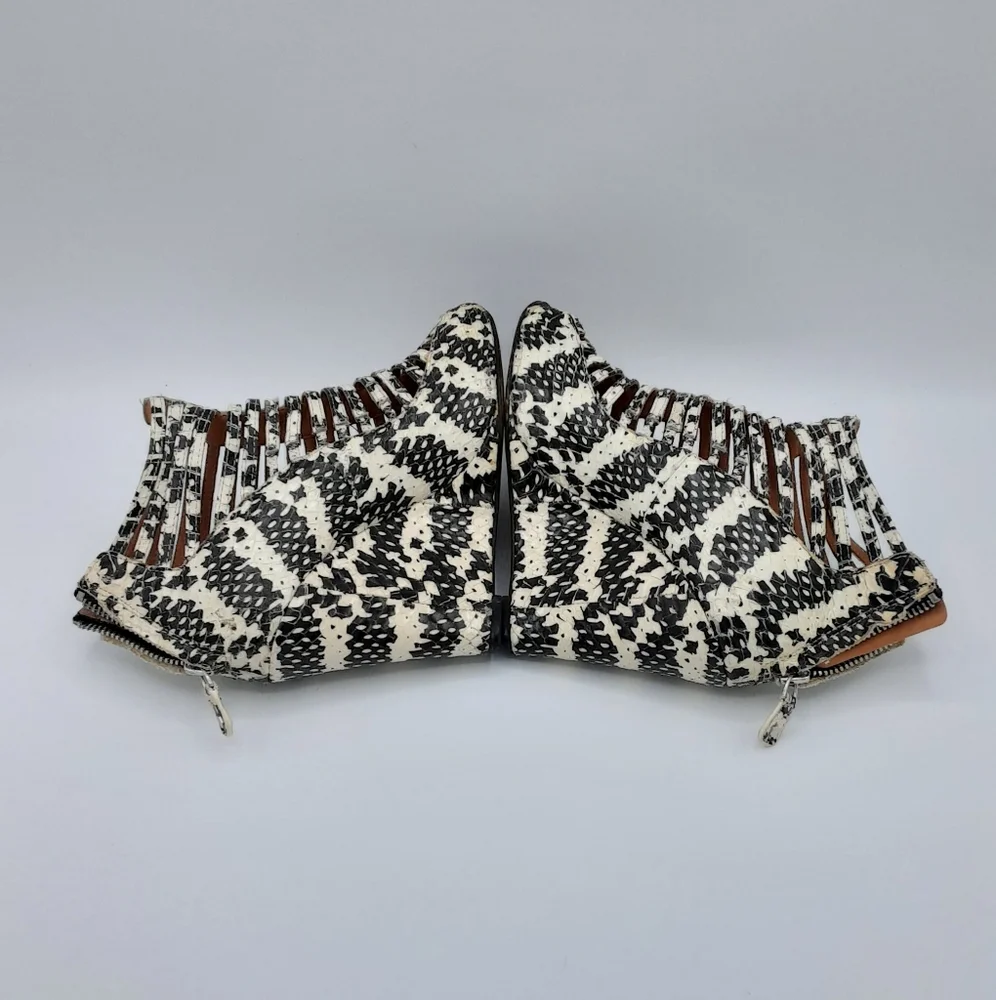 Rebecca Minkoff Sydney Snake Print Cage Wedge Sandal Size 7.